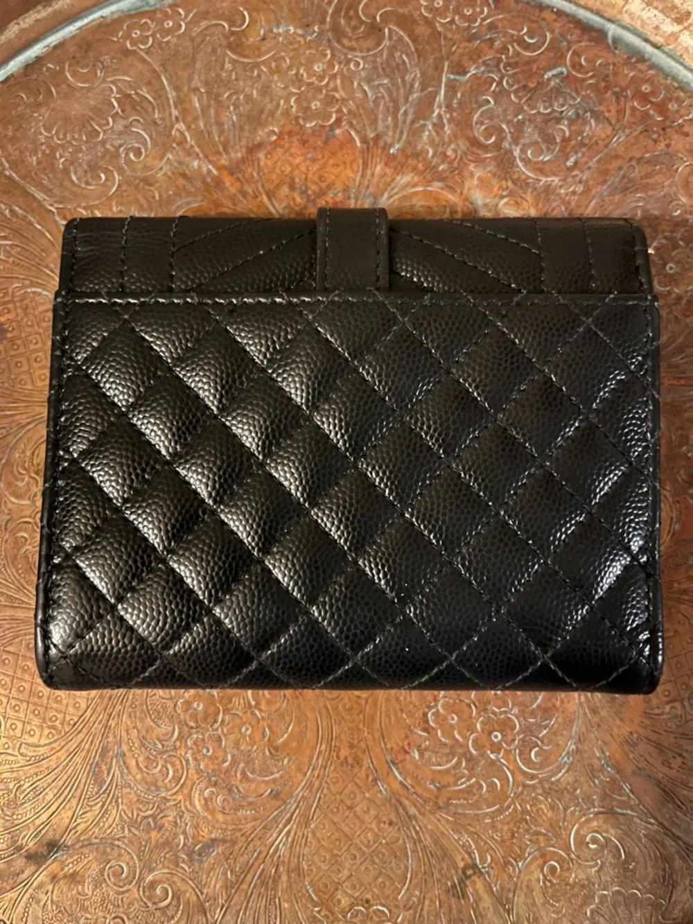AUTH (YSL) Saint Laurent Mix Matelassé Monogram Short Wallet - Picture 2 of 14